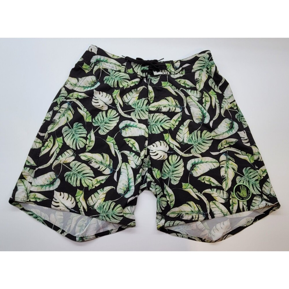 Body Glove VAPOR Swim Trunks Men's XL/36 Black Green Palm Board Shorts Surf Wear